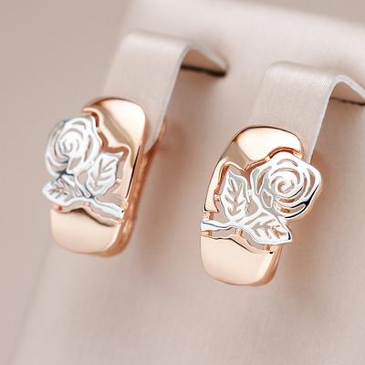 Mode Roségold Farb-Mix Hohl Rose Blume Englische Ohrringe Hochzeitsfeier Täglich Vintage Damenschmuck Geschenk