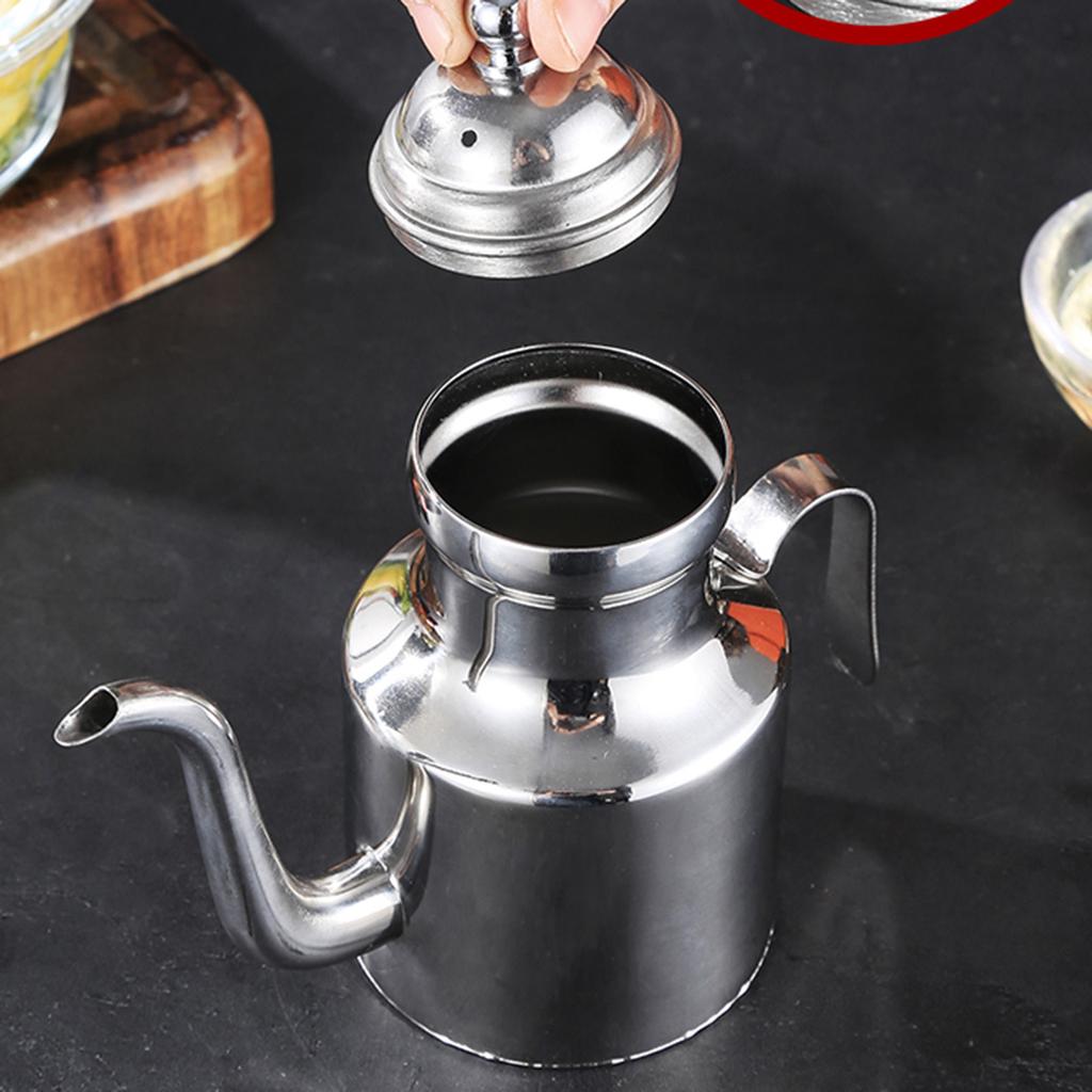 Home Oil Vinegar Dispenser Household Jug Silver Stainless Steel 1pc Vinegar Dispenser Oil Olive Pot Pourer Sauce