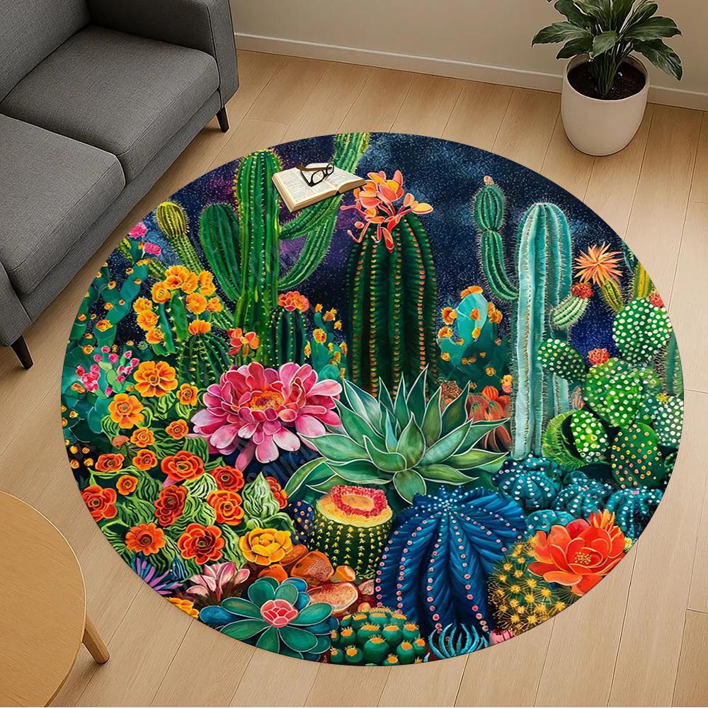 1PC cactus flowers Office Round Area Rug, Under Office Chairs Bedroom Living Room Home Decor, Carpet for Office -1110004