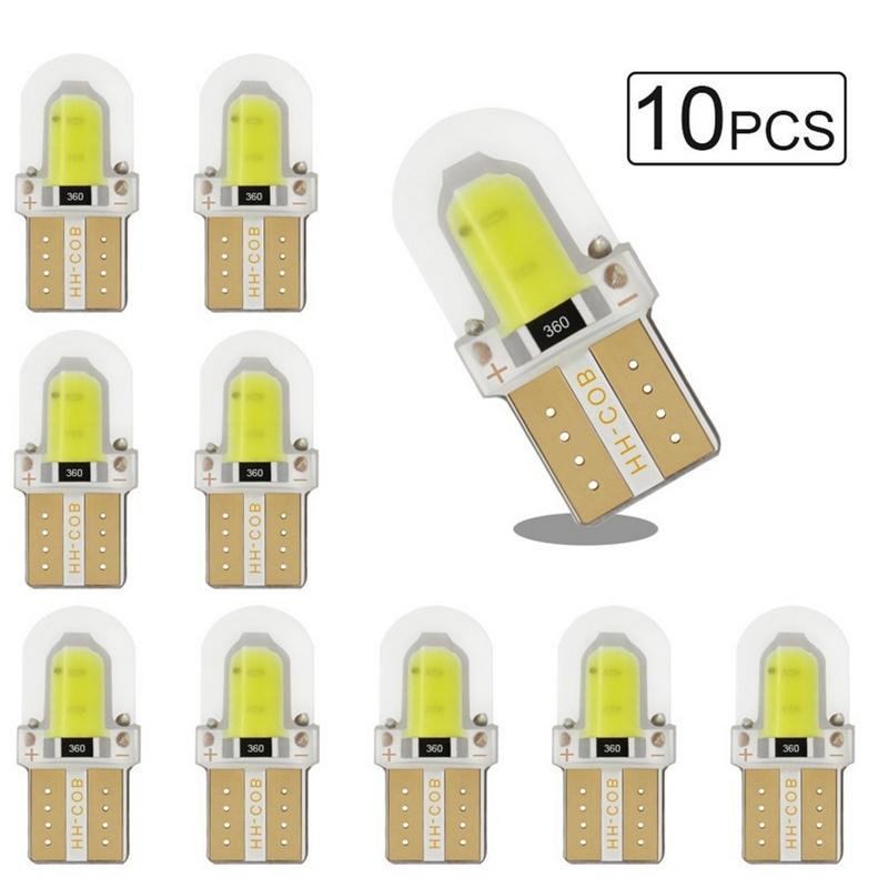10KS LED W5W T10 COB 4SMD LED Parkovací žárovka Auto Klínová obrysová lampa Canbus Silika Jasně bílá Žárovky osvětlení SPZ