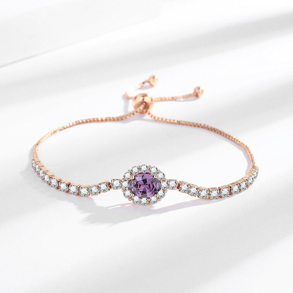 Super Flash Trend Purple Zircon Jewelry Set: Bracelet, Earrings, Necklace, Ring - Luxurious Light Style