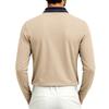 Autumn Mens Solid Long Sleeve Polo Shirt Contrast Striped Lapel Collar Button Placket Breathable Golf Casual Wear Tees