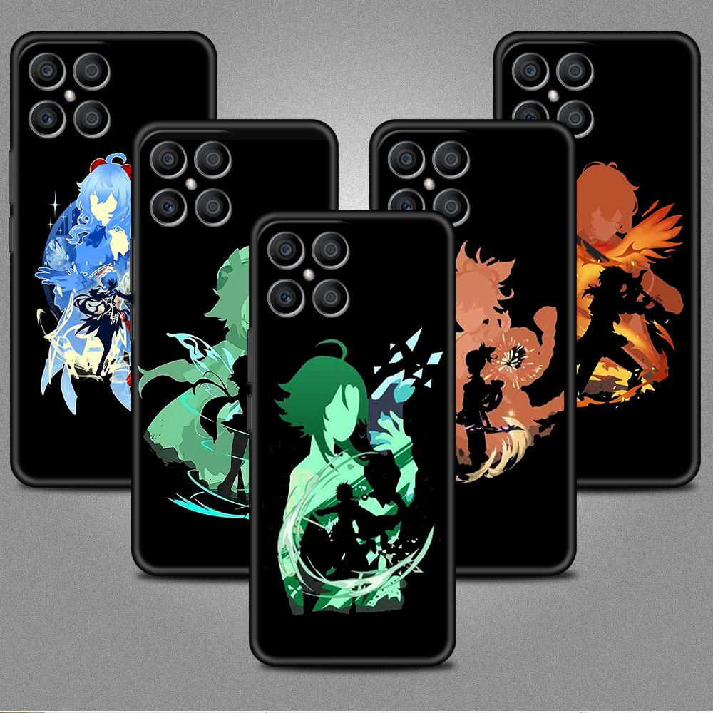 

Чехол с рисунком аниме Genshin Impact для Huawei Honor X8 X9 P50 X7 50 20 8X Play 9A P40 P30 Lite P Smart 2021, черный чехол для телефона Huawei P Smart Z