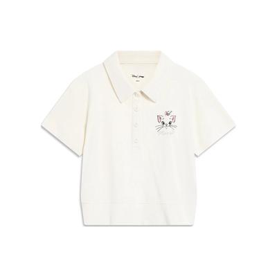 Li Ning Disney Collaboration Series Marie Cat Cartoon Print Slim Fit Short Sleeve Polo Shirt Women Tops Off-White APLT182-1