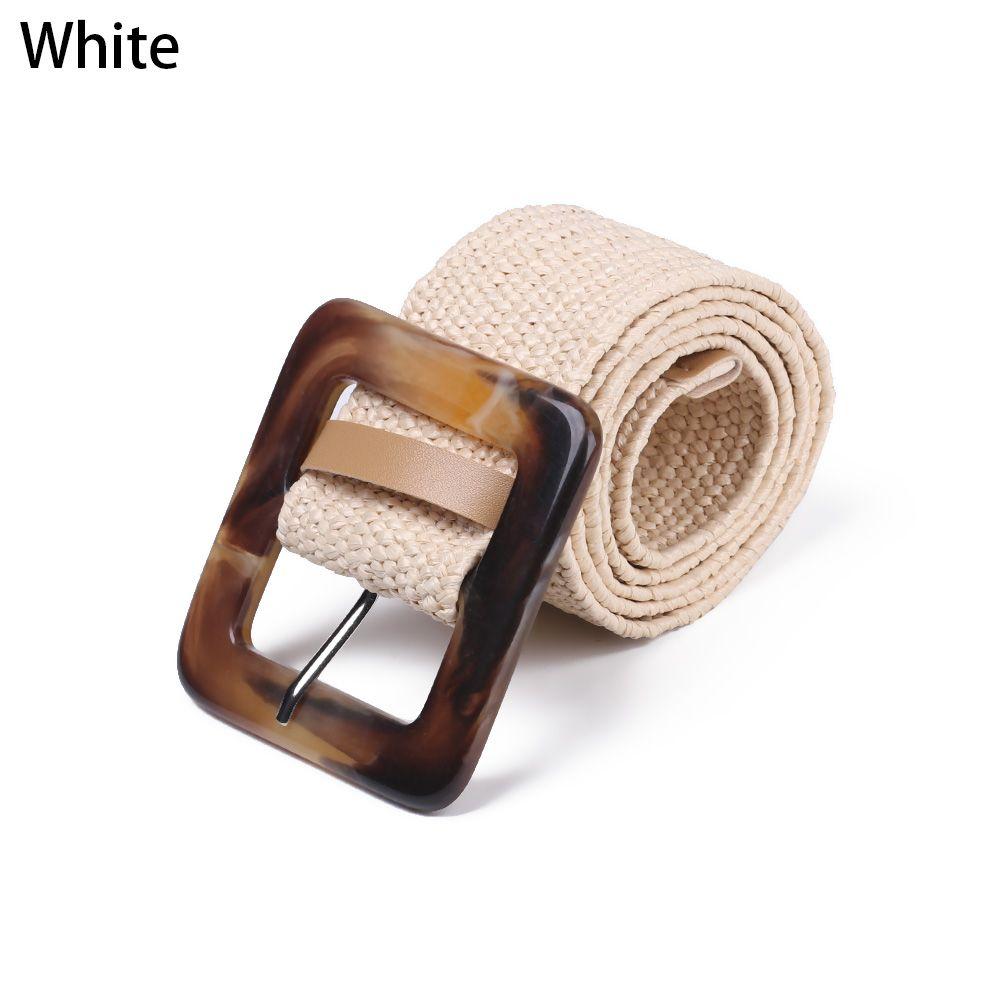 PP Straw Square Jade Buckle  Wide Body Jewelry Elastic Waist Chain Straw Belt Belly Necklace