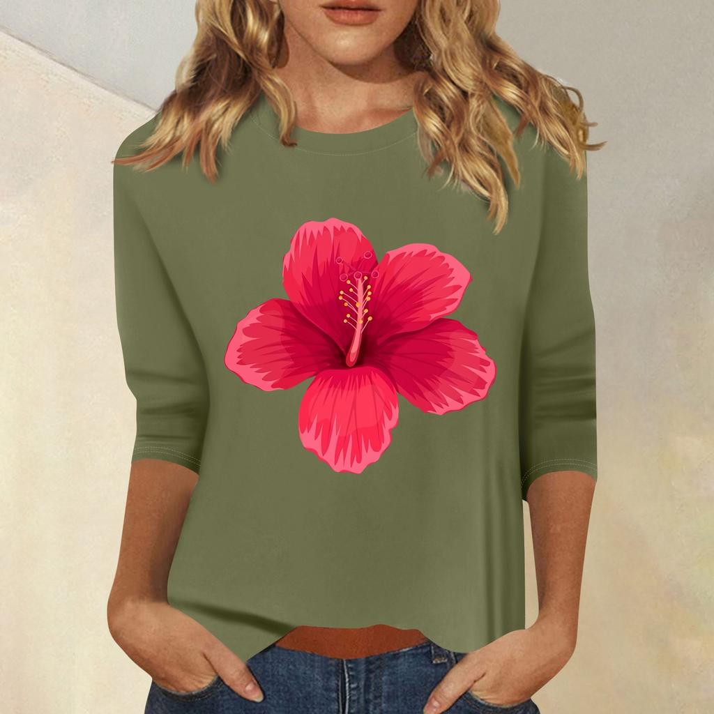 Damenmode, lässig, bedruckt, sieben Ärmel, Rundhalsausschnitt