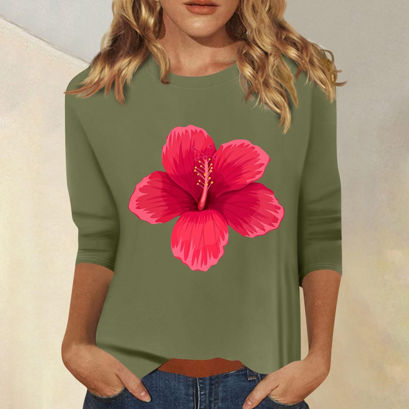Women s Fashion Casual  Printed Seven Sleeve Round Neck Top M