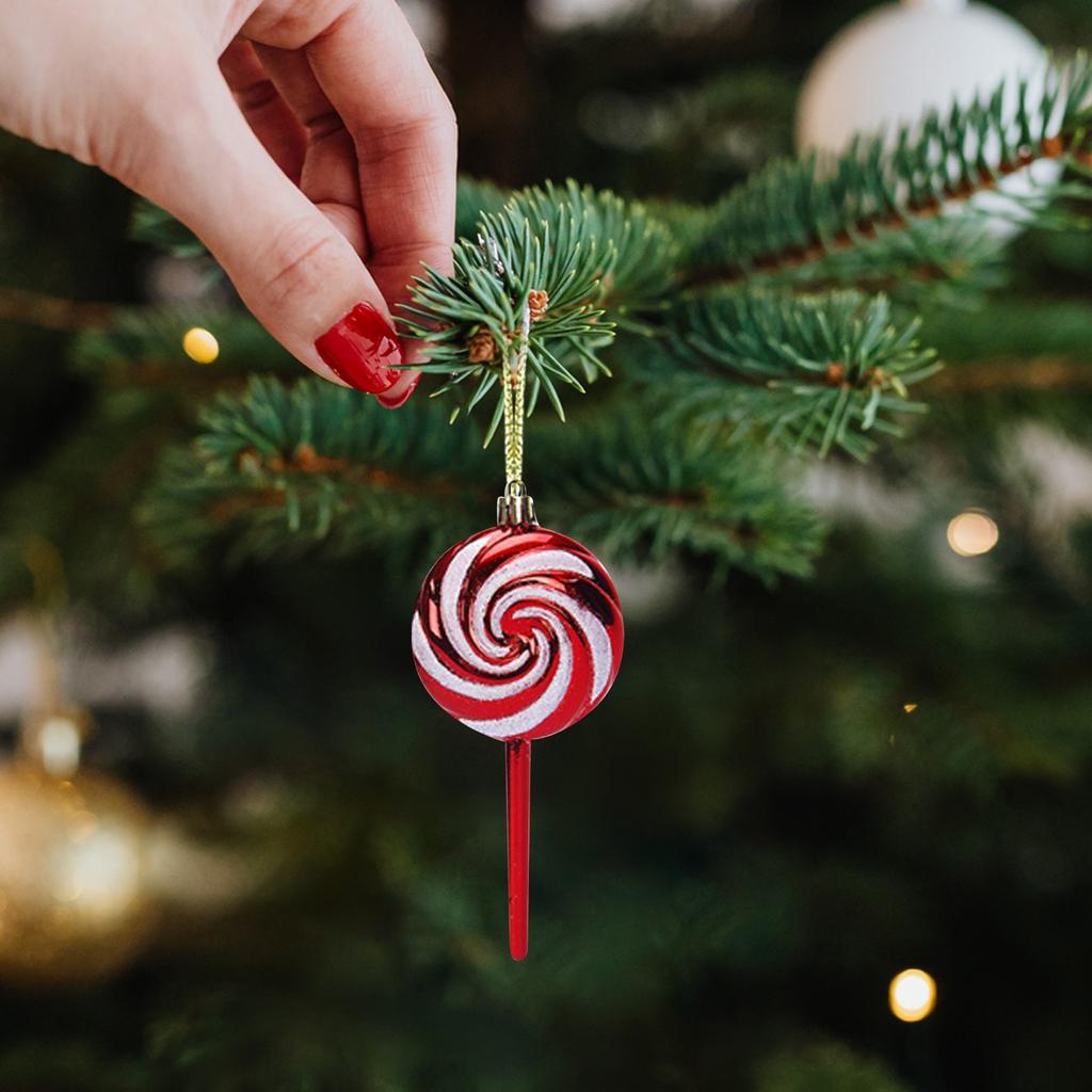 Christmas Candy Cane Shaped Ornament 6PCS Set Swirl Pattern Design Holiday Festive Tree Hanging Decor Unique Xmas Decor Gift