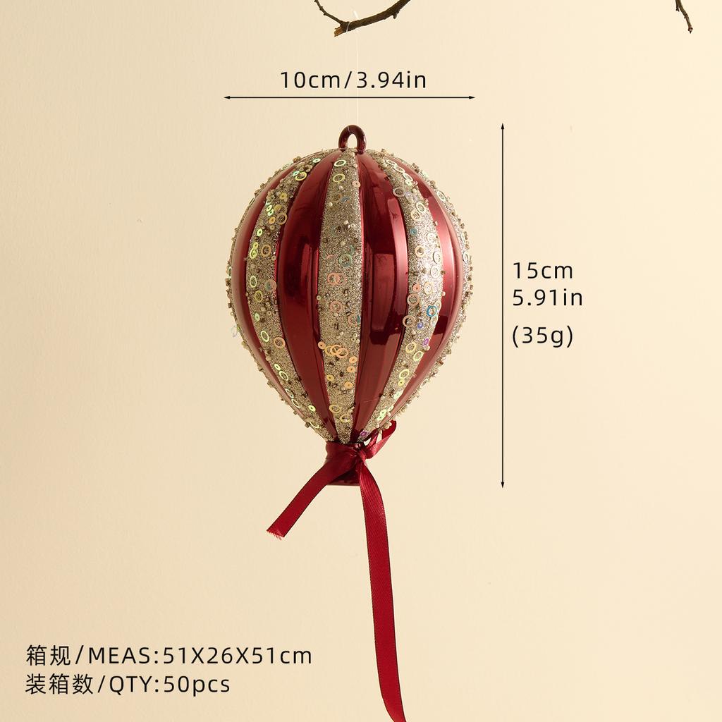 Christmas Hot Air Balloon Pendant - Burgundy Champagne Hand-Painted Ball Ornament for Tree Decor, Artistic Holiday Decoration