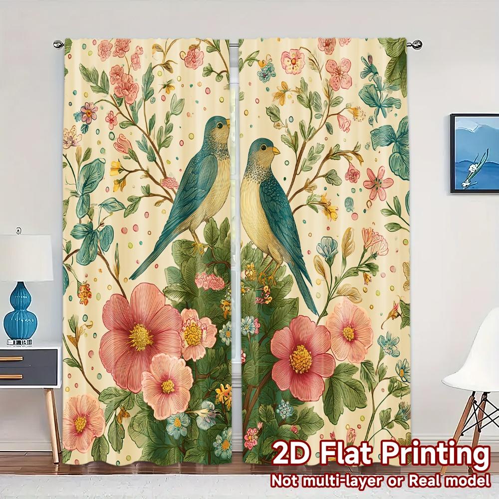 

2D Flat Printing JIT 2pcs Curtains (Without Rod) Floral Harmony Creative Chic Curtains Prints Light Filtering Curtains 100*130 Rod Pocket 1pcs