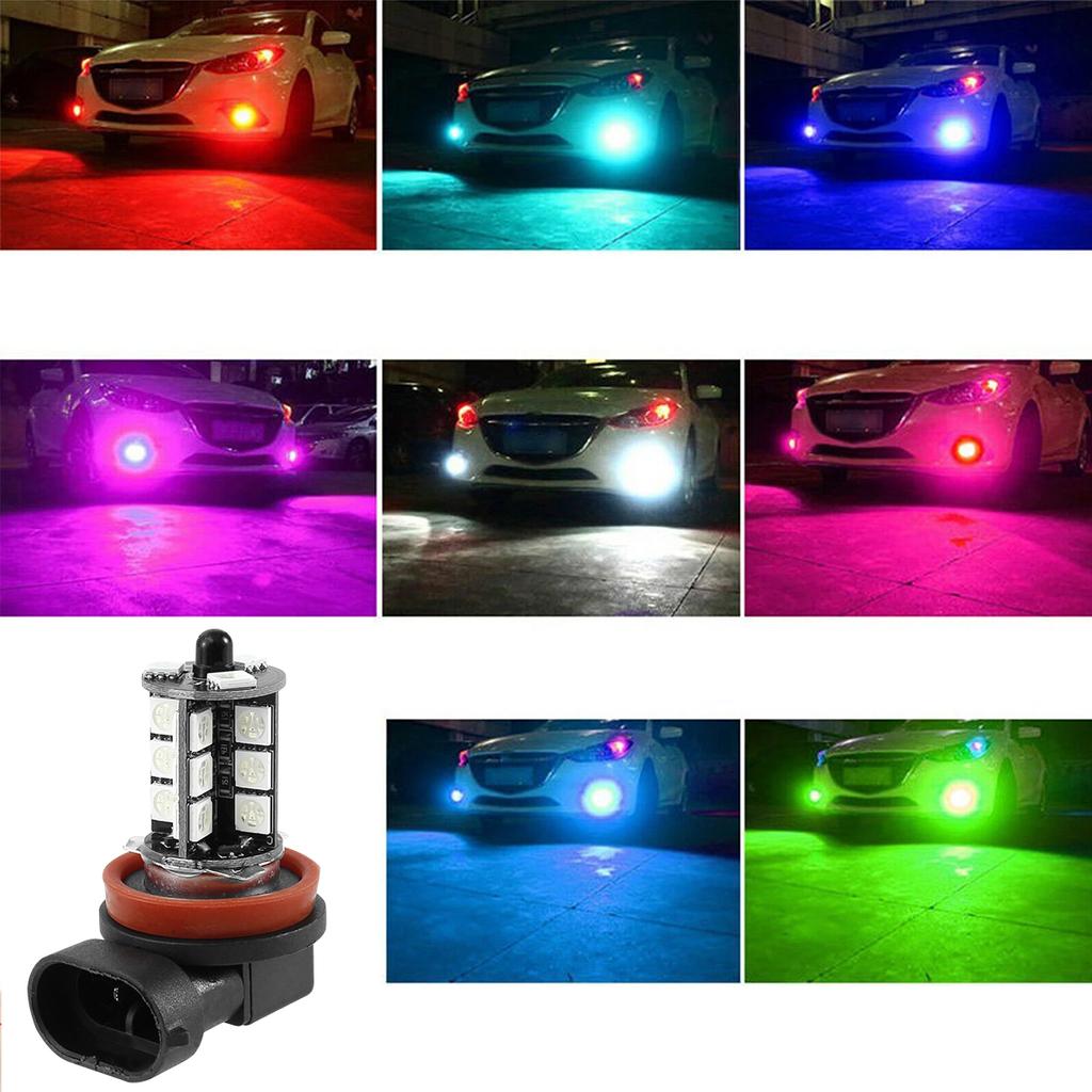 2PCS 27 LED Car Fog Lights H8/H11 RGB Fog Light Bulbs with Remote Control Colorful 360° Beam Angle 4 Modes Front Fog Light Bulbs