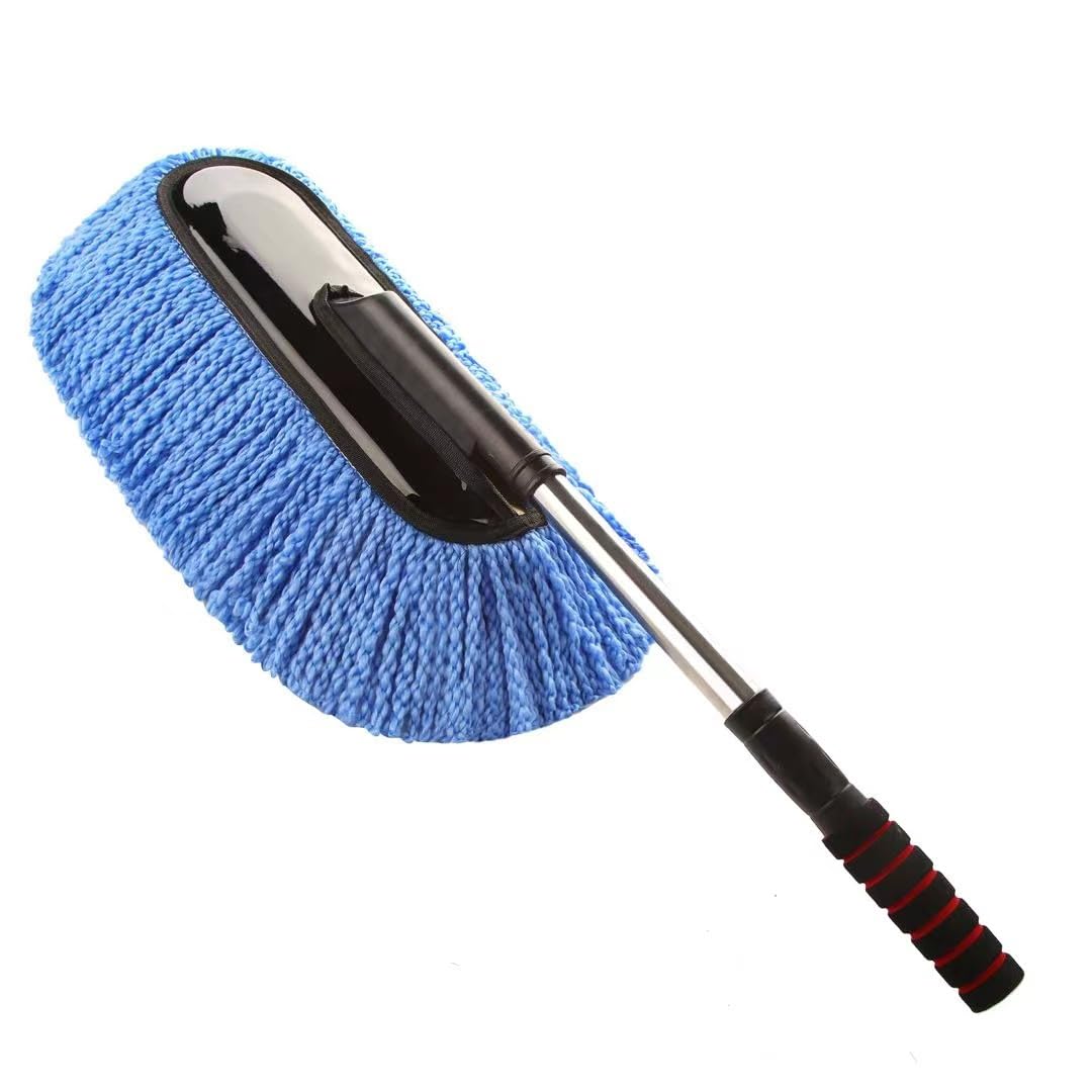 Removable Telescopic Car Wash Mop Microfiber Brush Extendable Handle Soft Bristle for Car Truck Car Mop Wax Duster Dusting Tool Exterior Interior синий