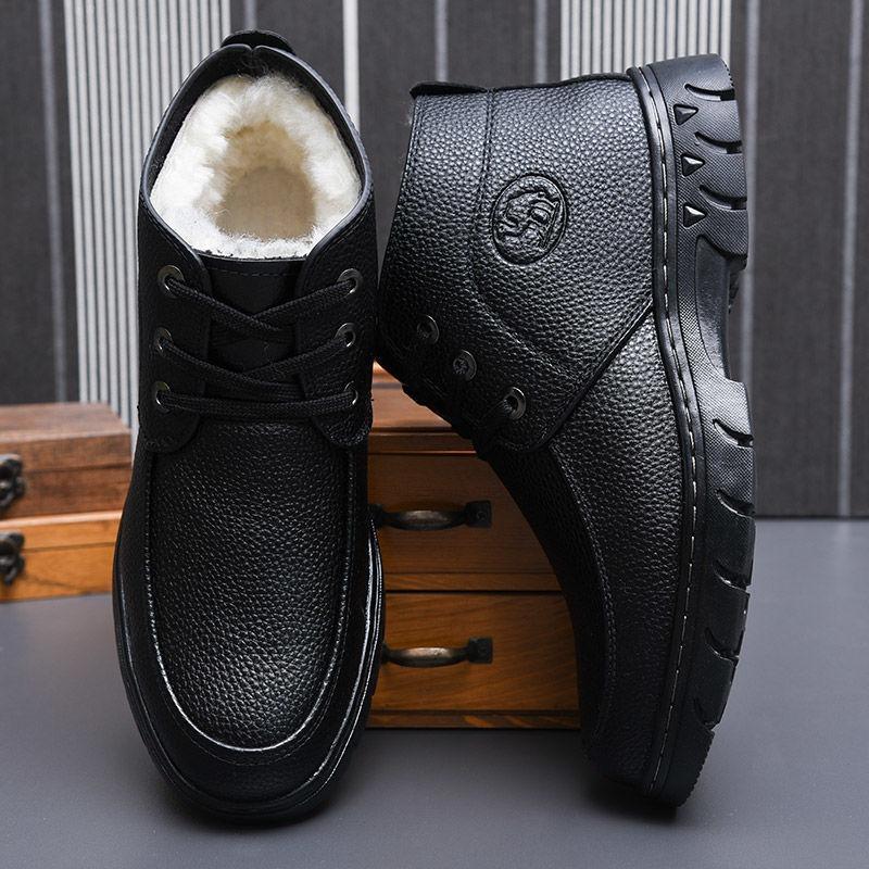 [Wool Inner Lining] Winter Cotton Shoes Men's Casual Leather Shoes Are Piled and Thickened To Keep Warm and Cold