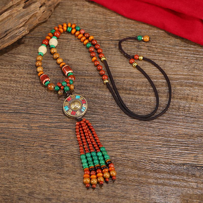 Original Handmade Nepalese Style Retro Long Necklace Tibetan High-end Temperament Fringed Sweater Chain Ethnic Style Pendant
