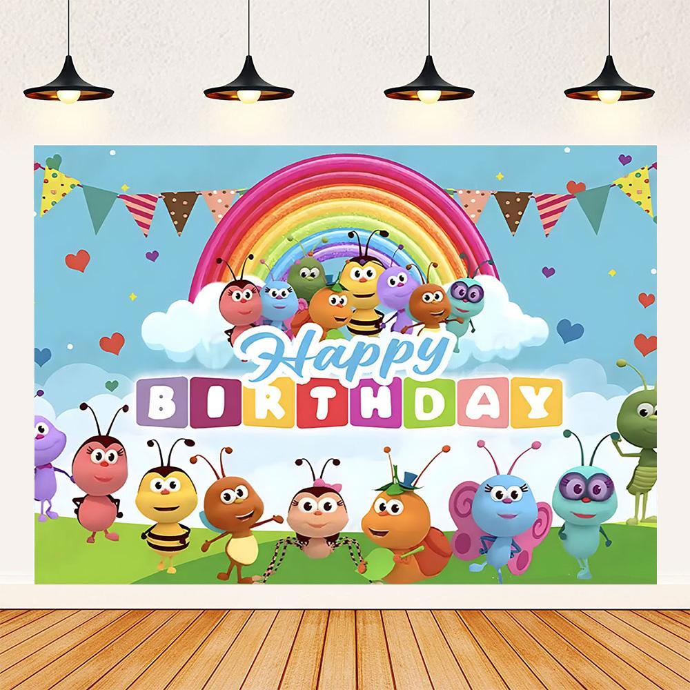 Cartoon Photo Backgrounds Bichi Kids 1st Birthday Party Baby Shower Decoration Rainbow Ant Doll Friends Photo Background