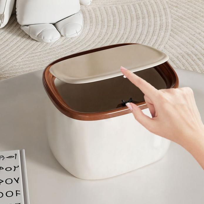 Desktop Trash Can Household Living Room Tea Slag Can Sealed and Partitioned with Larger Diameter Mini Press Storage Bin