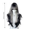 Halloween Long Body Wave Wigs Air Bangs Lolita Cosplay Wigs Black and Gray Gradient Wigs  for Women