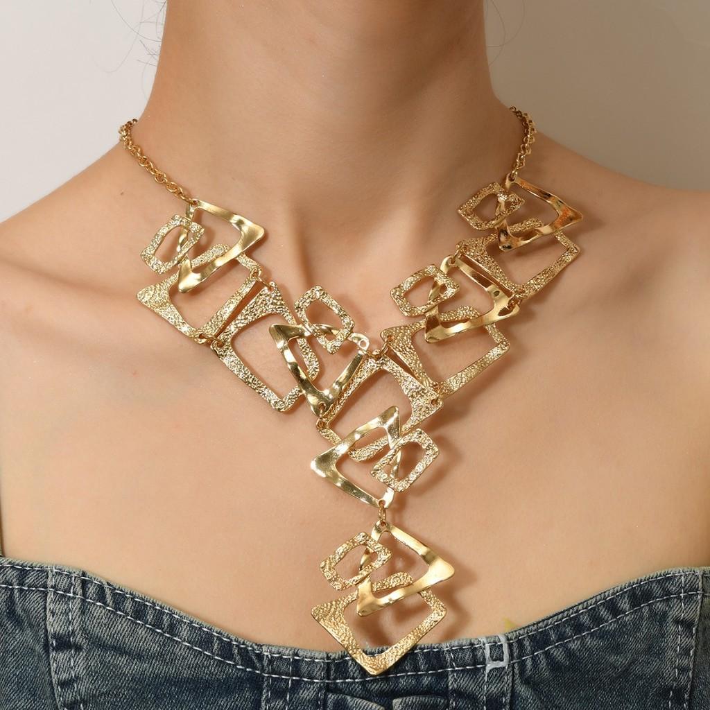 Exaggerated Fashion Accessory Geometric Triangle Rectangular Necklace Hollow