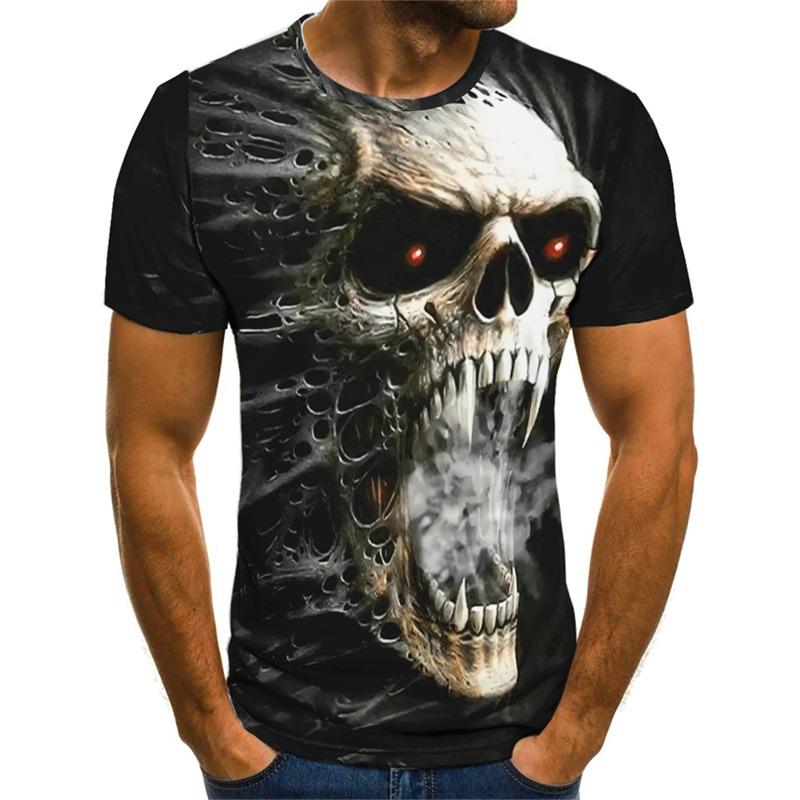 Horror Skulls Pattern Men's Gothic T-Shirts Summer Short Sleeve 3D Printed Terror Street T Shirt 6XL Plus Size Casual Tops