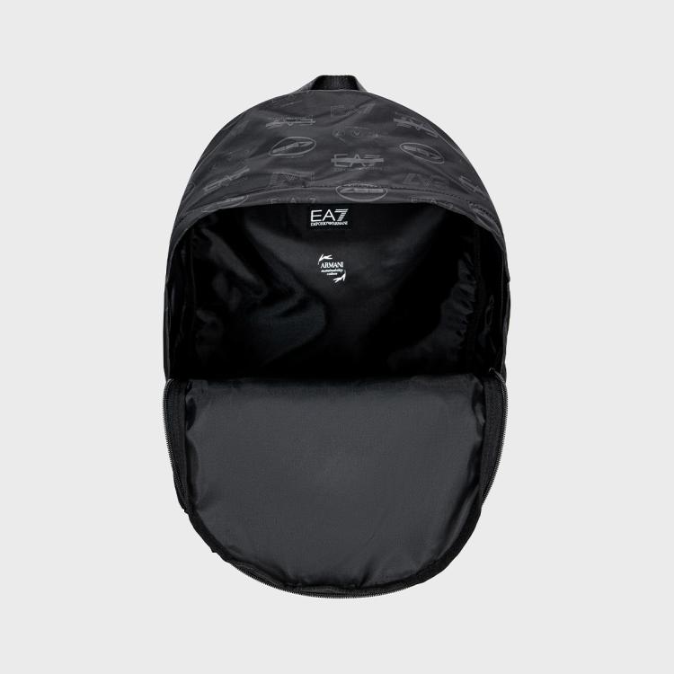 Emporio Armani All Over Logo Casual Fabric Backpack Unisex Backpack Black 7X000001-AF10465-FC213