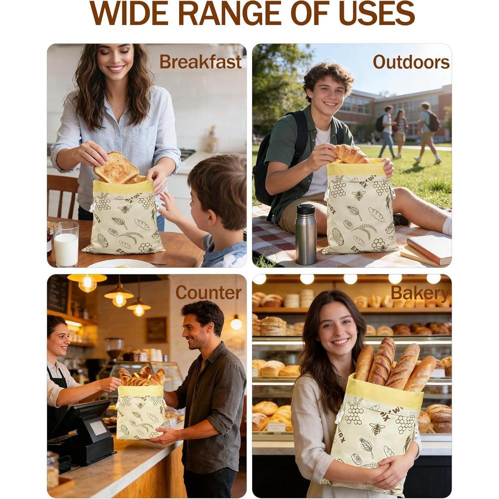 Sacos reutilizáveis de cera de abelha para pão caseiro e fermento natural - Pacote com 2; Sacos de armazenamento de pão de algodão orgânico e linho de 17 polegadas x 13 polegadas