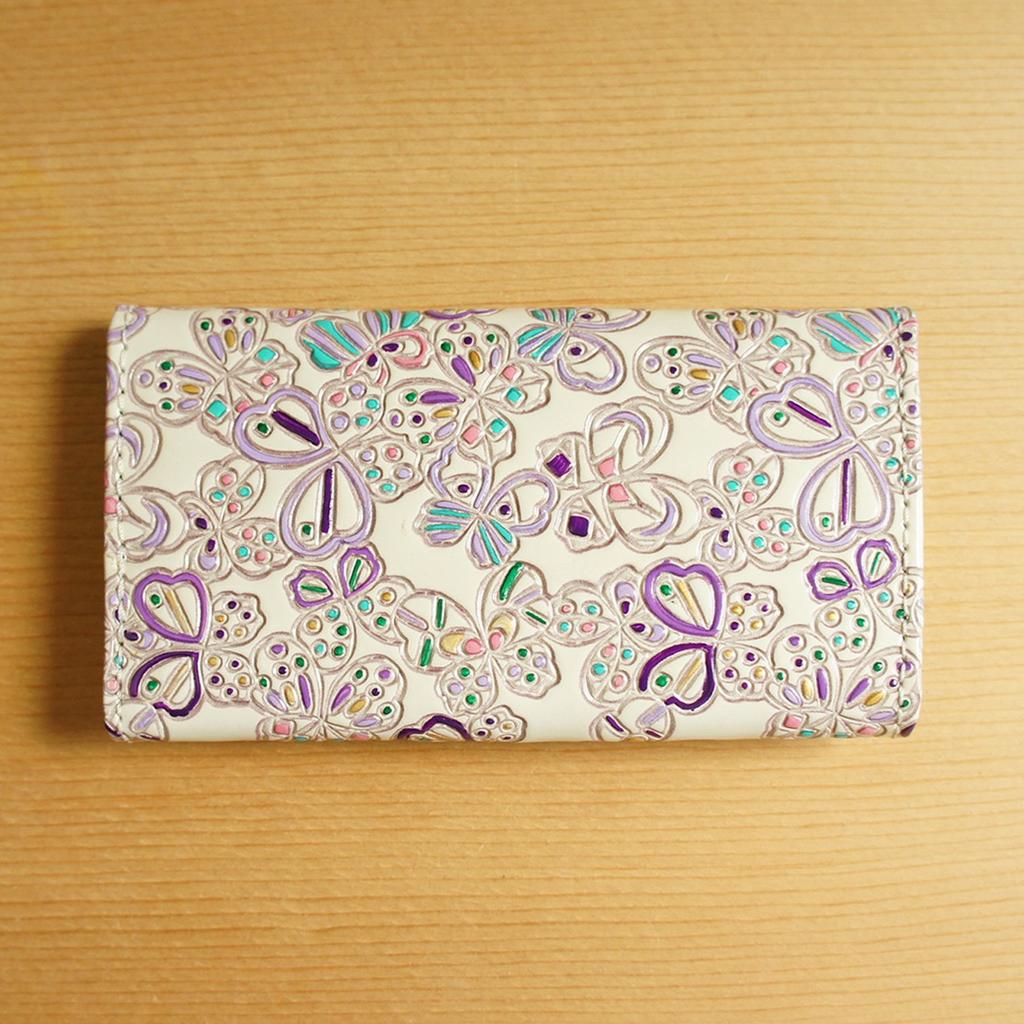 Made in Japan Genuine Leather Hand Dyed Butterfly Pattern Bunko Leather 5 Rows Key Case Keychain Butterfly [Yuzen Bunko]