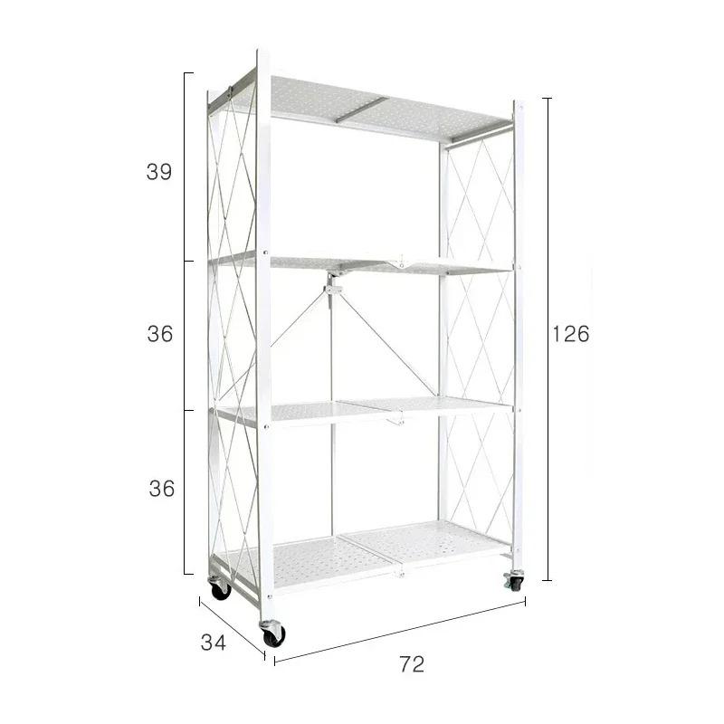 Foldable Metal Storage Rack Multifunctional Living Room Shelf Multilayer Installation Free Kitchen Organizer Trolley Bookshelf