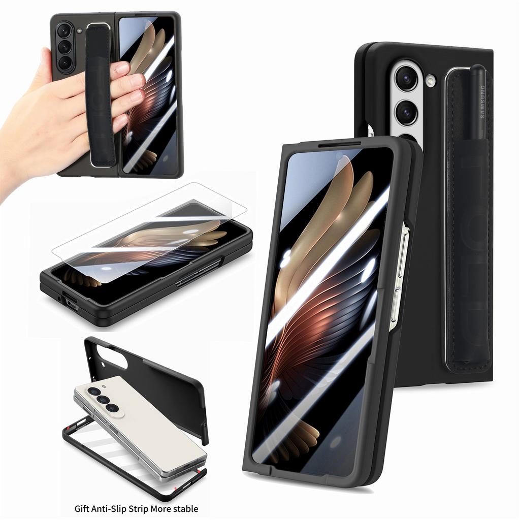 For Samsung Galaxy Z Fold6 5G Case Wristband Pen Slot Leather+PC Phone Cover with Screen Film