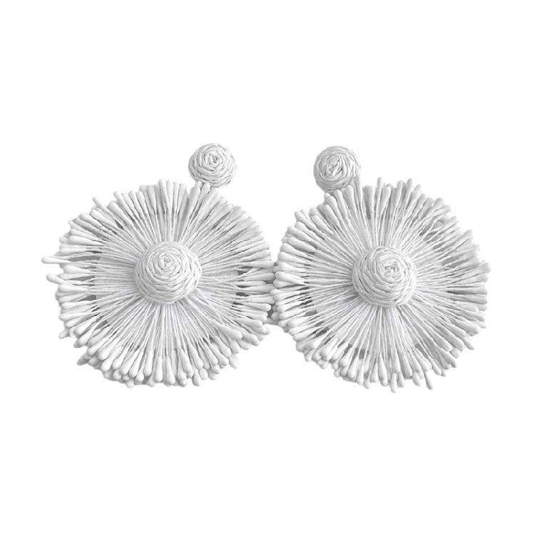 Handcrafted Raffia Sunflower Dangle Earrings Bohemian Style Lightweight Summer Accessories