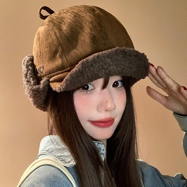 Japanese Sweet and Versatile Corduroy Lei Feng Hat Autumn and Winter Outdoor Ear Protection Hat Windproof Retro Warm Hat Women