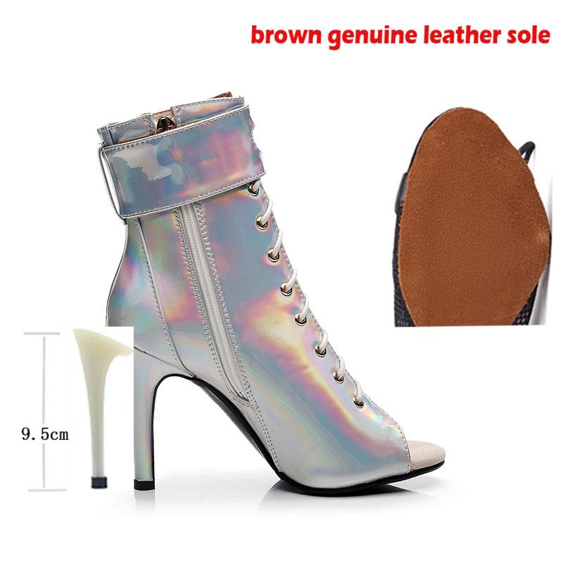 Botas de Dança Latina Femininas Novas Prata Bachata Salsa Sapatos de Dança para Mulher Salto Alto Sapatos de Dança de Salão Cano Alto