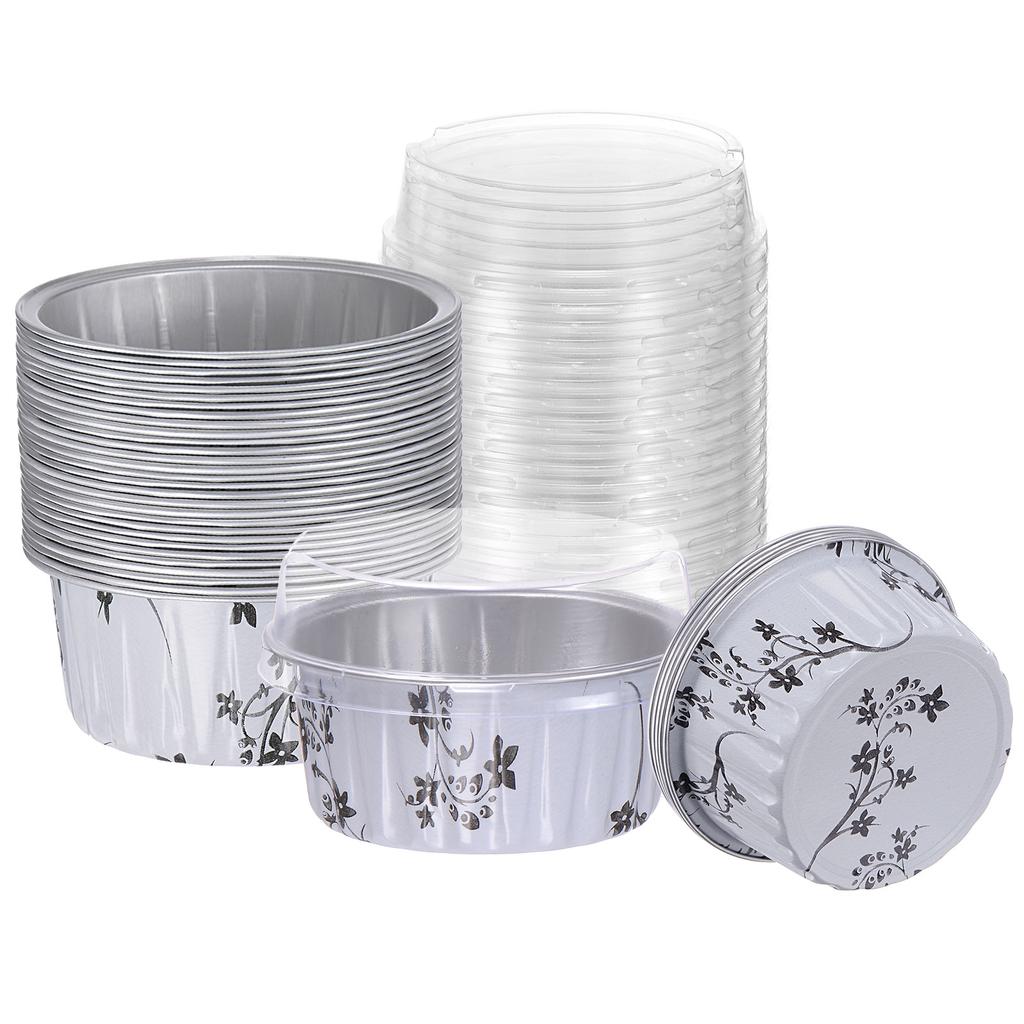 100Pcs Baking Cups with Lids Aluminum Foil Liners Mini Disposable Containers Cups Holders Cases Boxes Pans for Dessert Wedding