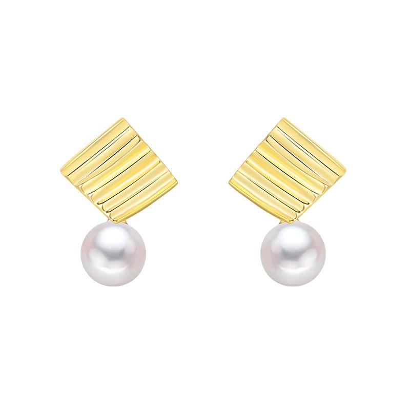Chic Geometric Freshwater Pearl Earrings - S925 Sterling Silver Studs for Women S925 Silver