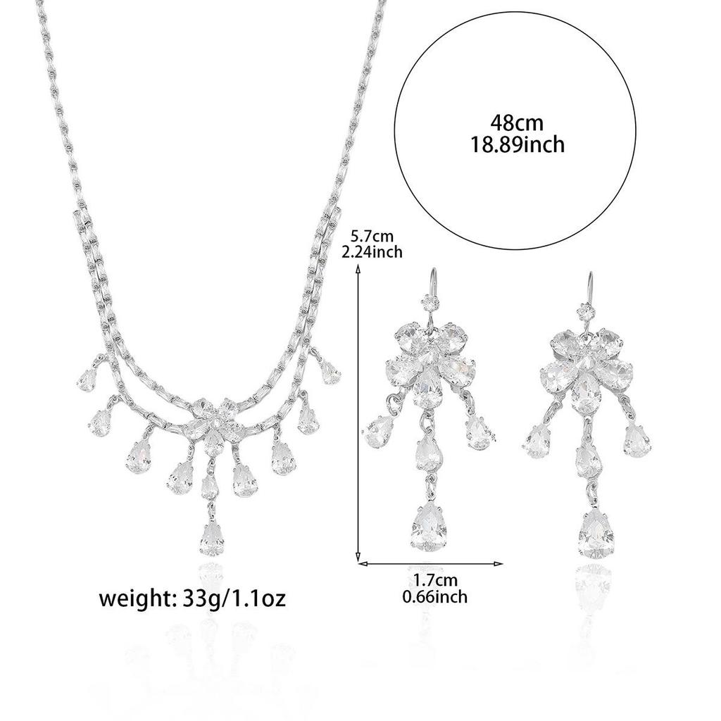European & American Style Zircon Sunflower Necklace & Earrings Set
