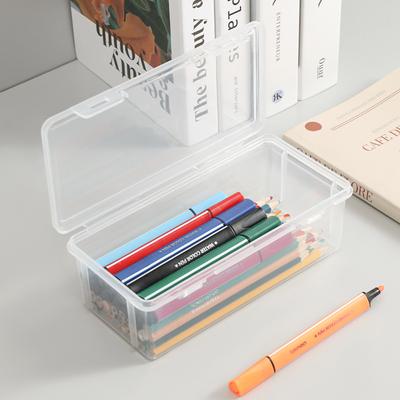 Estojos de plástico simples, caixa de armazenamento quadrada transparente, porta-lápis para canetas de estudante, estojos práticos de papelaria