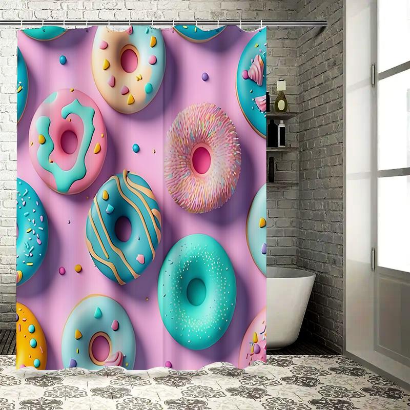 Colorful Donuts Shower Curtain for Kids Bathroom Decor Cute Waterproof Fabric Bath Curtain with Hooks Sweet Treats Bathroom