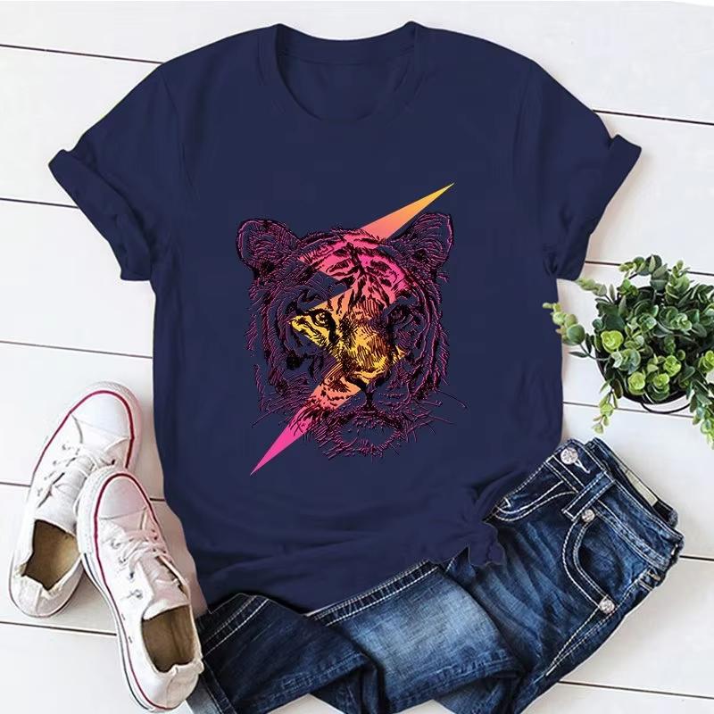 Tiger Graphic Short Sleeve Women Round Neck Tshirt Summer Casual Modal Shirt