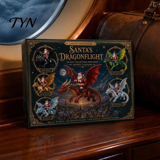 24 Day Christmas Box Santa Claus' Flying Dragon Journey Advent Calendar, Countdown Box, Calendars for Boys 2D Flat Ornaments, Festive Tree Hanging