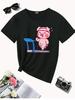 Cute Cartoon Pig Pattern Treadmill Print Womens TShirt Casual Fashion Short Sleeve Top Soft Fabric Streetwear