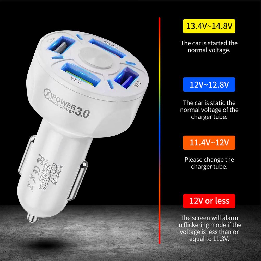 4 Port Car Charger Adapter Quick Charge Blue Light Power Adapter 35W/66W Car Phone Charger Fast Charging QC 3.0 Cell Phone Parts