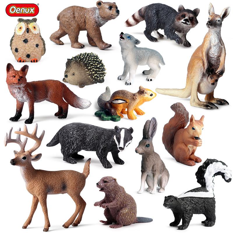 Miniatur-Dschungeltier-Simulationsspielzeug-Set: Reh, Fuchs, Eichhörnchen, Elch, Waschbär, Schwein, Kaninchen