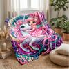 Fantasy Unicorn Stickers Theme Blanket Lightweight Warm Flannel Blanket Decorative Throw Blanket for Home Decoration