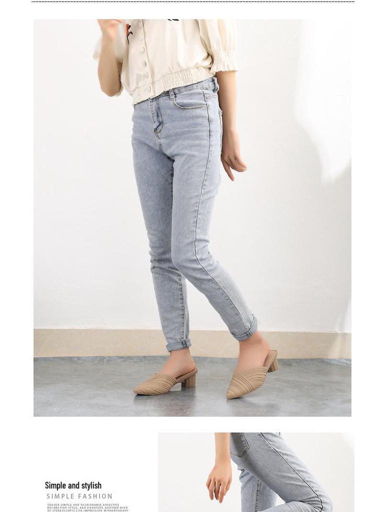 Heli Shark Dam Chunky Heel Spetsig Tå Stängd Tå Casual Halvtofflor - Vår/Sommar Mode Sandaler