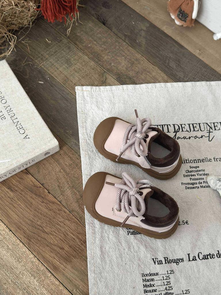 XSHX Fatty Martin | Boys and girls autumn and winter Velcro small yellow boots retro bag head foot protection rubber non-slip