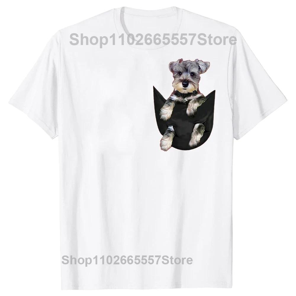 Novelty Awesome Schnauzer Dog In Pocket T Shirts Graphic Cotton Streetwear Short Sleeve Birthday Gifts Summer Style T-shirt Men