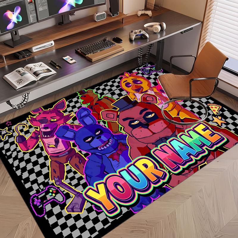 Custom Name Text Crystal Velvet Rug,Five Nights at Freddy’s Soft Plush Decorative Non Slip Floor Carpet