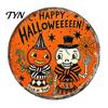 Halloween Home Decoration Retro Wall Sign, Round Metal Decorative Vintage Style Plaque Rustic Art Decor for Living Room Party Signs
