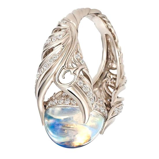 Ženy Faux Moonstone Drahokamu vykládané Wing Finger Prsten svatební šperky dárek