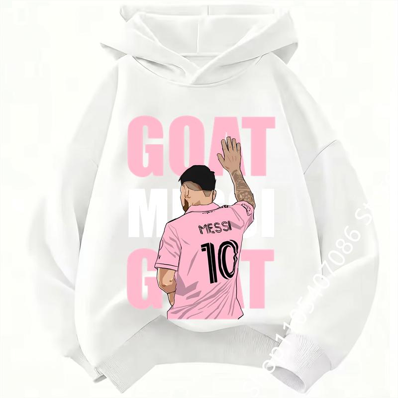 Football Star Cartoon Print Autumn/Winter Coat Messi Children's Hooded Sweatshirt Boys' Sports Shirt Girls' Casual Top
