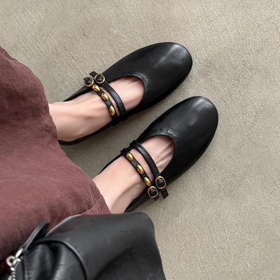 Fashion Fashion Buckle Strap Women Flat Leather Shoes Mary Jane Elegant Versatile Women Shoes 2025 High Quality Shallow Comfy Soft Flats